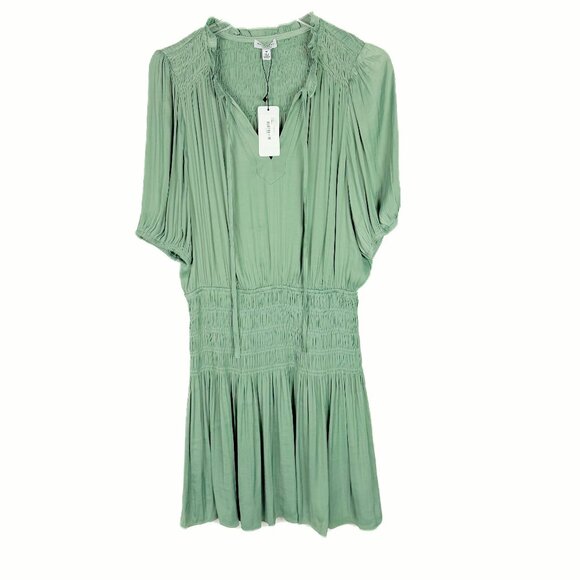 NWT Current Air Gaia Smocked Mini Dress Elbow Sleeve Green Size Medium M NEW - Picture 2 of 11